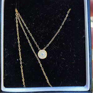 10K Yellow Gold CZ Necklace Round Halo w/ 14K Gold-Filled, 18" Chain MSRP$250